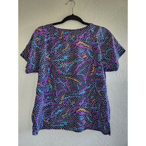 Vintage woman 80s 90s Blouse shirt Homemade  Dots Paint Splatter Small M Boxy